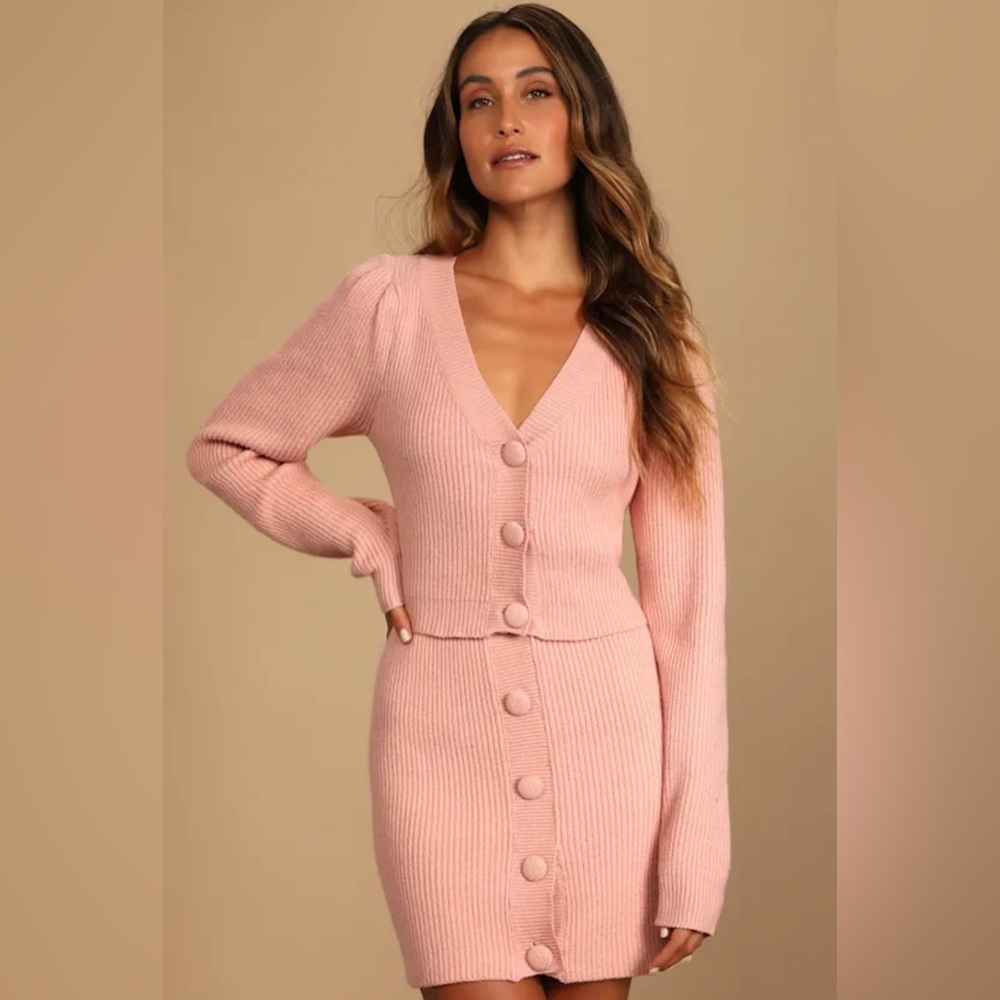 Autumn Scenery Dusty Pink Knit Two-Piece Sweater Mini Dress size M - Picture 2 of 7